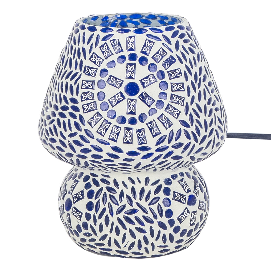 Lampe de table champignon mosaïque bleue