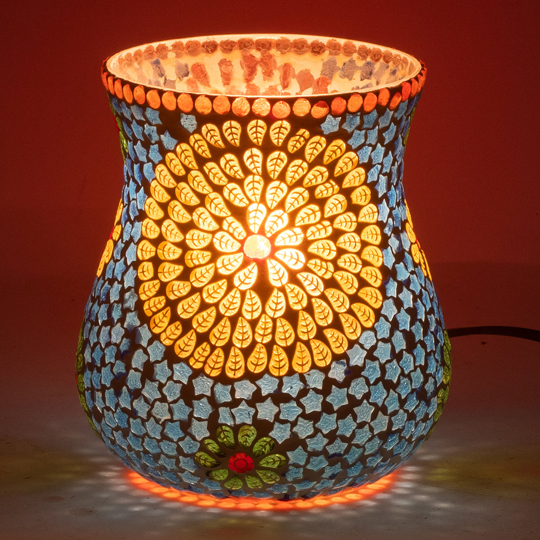 Mozaïeklamp - blauw - tafellamp  18 cm