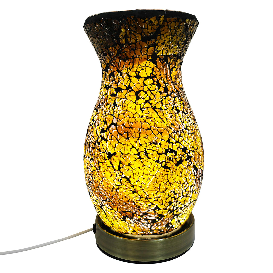 Oosterse mozaïeklamp geel – tafellamp met gekleurd glas, 22 x 12 x 12 cm
