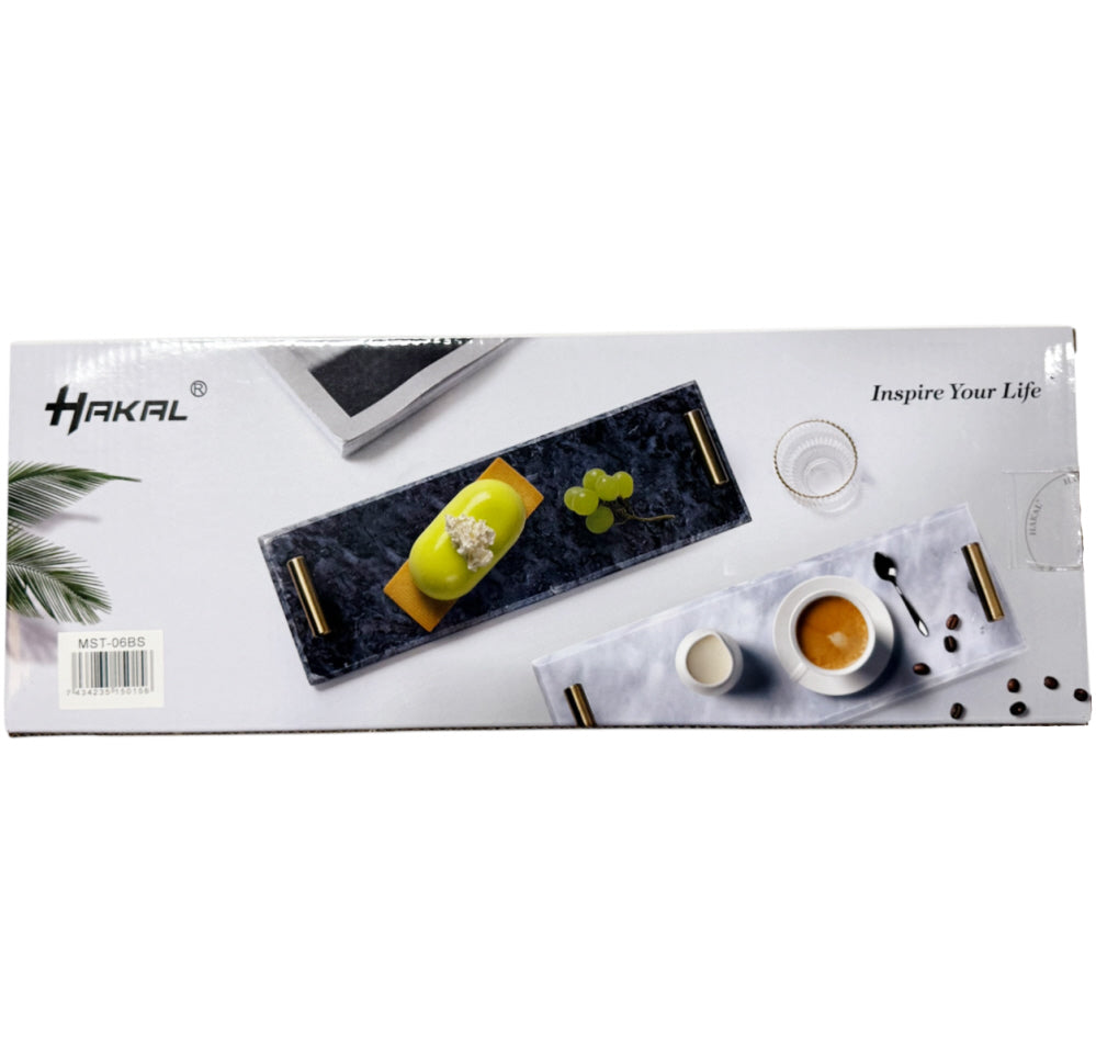 Marmeren dienblad zwart met zilveren handvatten – 30 x 10 cm – foto 3