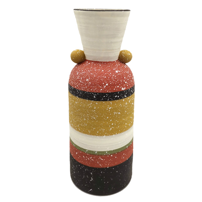Meerkleurige keramische vaas in bohemian stijl – met strepen, 28 cm