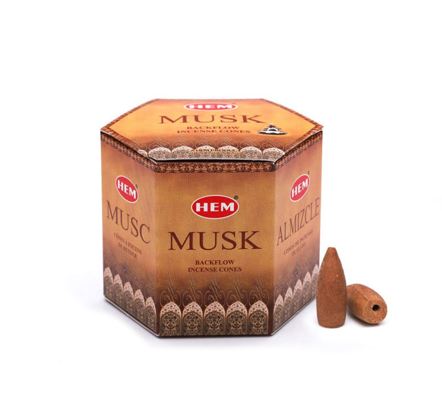 Musk backflow wierookkegeltjes – ca. 40 kegeltjes van 3 cm