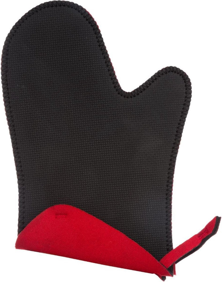 Neopreen ovenwant/ovenhandschoen zwart/rood 17,5 x 27,5 cm - Pannenlap - Keukenhandschoen