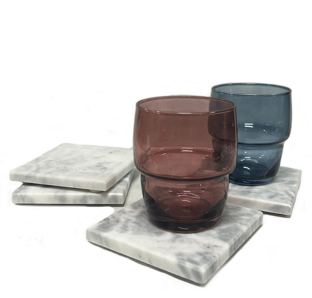 Marmeren onderzetters voor glazen wit – set van 4 met antislip, 10 x 10 cm