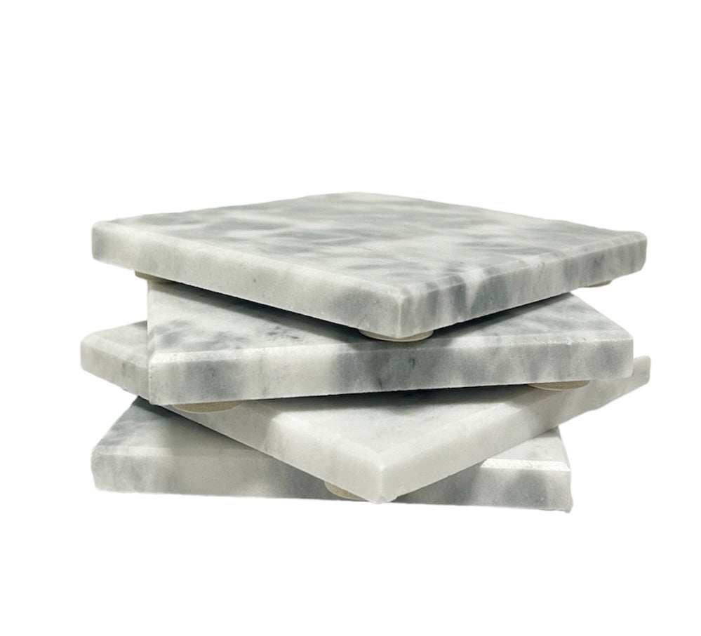Marmeren onderzetters voor glazen wit – set van 4 met antislip, 10 x 10 cm – foto 3