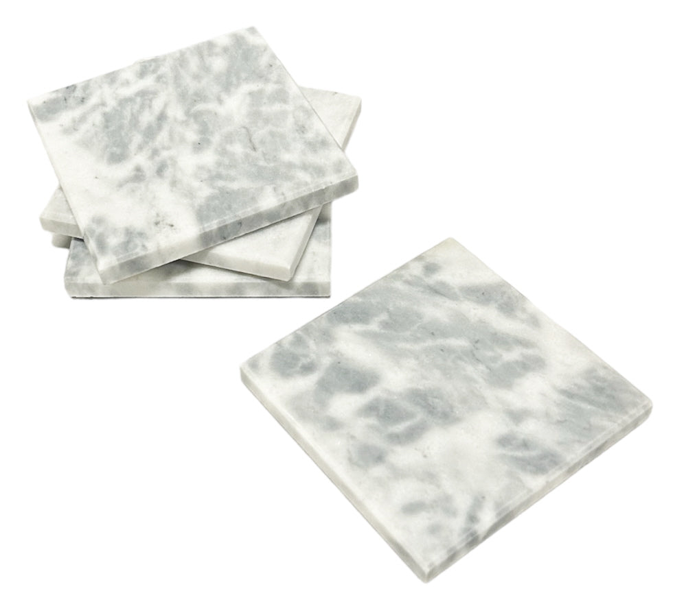Marmeren onderzetters voor glazen wit – set van 4 met antislip, 10 x 10 cm – foto 2