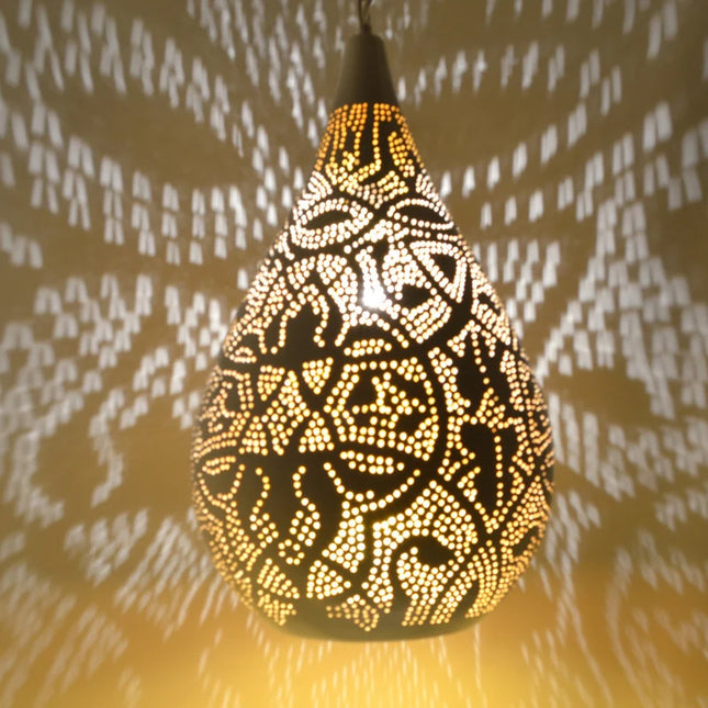 Oosterse filigrain hanglamp druppel – wit en goud, handgemaakt, 50 cm – foto 2