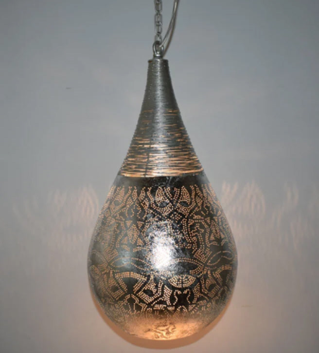 Oosterse filigrain hanglamp druppel met draad – vintage zilver, Ø 21 cm – foto 2