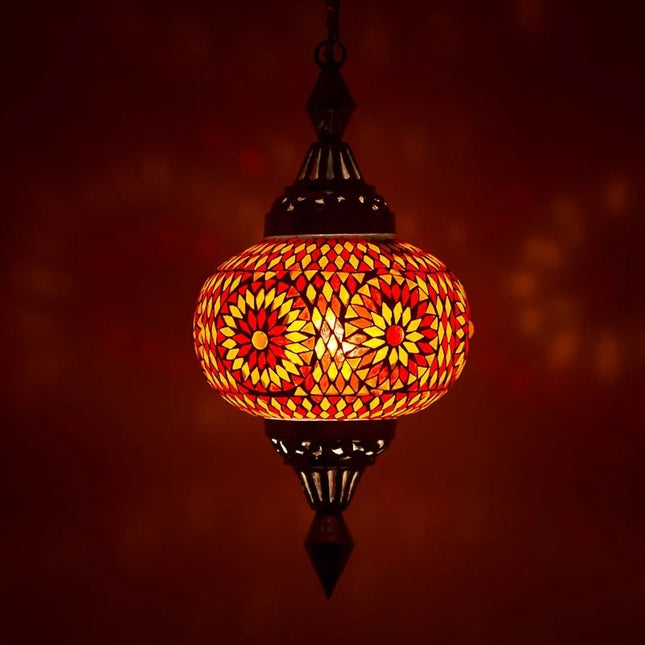 Oosterse mozaïek hanglamp pompoen – Turks design, rood en oranje, Ø 25 cm