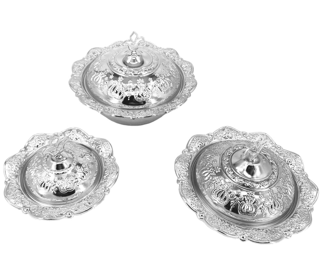 Ronde bewaarboxen, 3-delige set – zilver / goud – foto 3