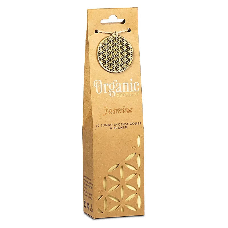 Organic Goodness jasmijn wierookkegels – 12 stuks met keramische houder