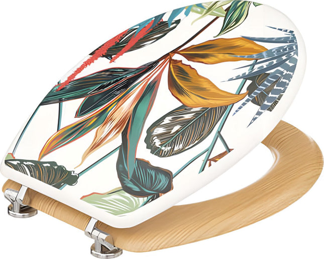 5Five toiletbril Palawan met print Tropical Leaves – HDF, zinken scharnieren