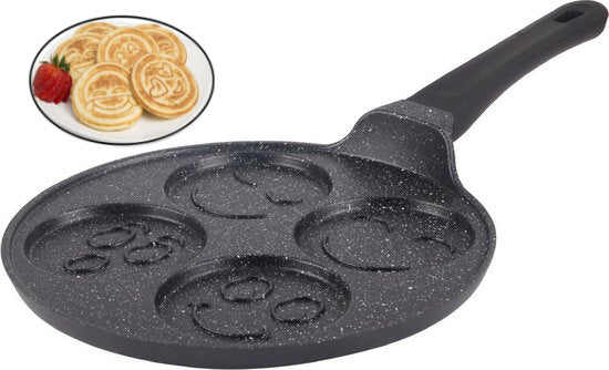 Pannenkoekenpan met 4 emoji-vormen – crêpe- en eierpan, 27 cm, ook inductie