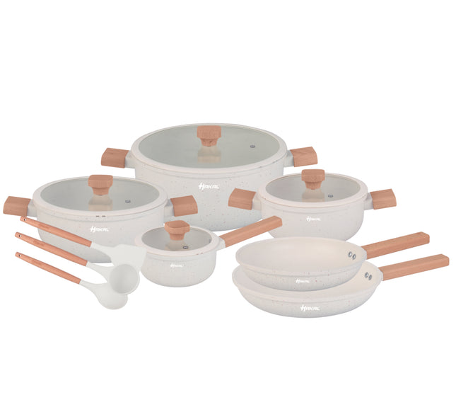 13 delige pannenset - Graniet, anti-aanbaklaag - Ergonomische Koudgrepen - Alle Warmtebronnen - kookgerei set met braadpan, soeppan steelpan