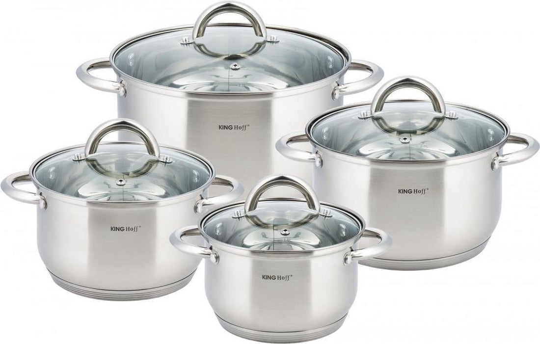 Kinghoff pannenset RVS 8-delig – 4 kookpannen met deksel, alle warmtebronnen