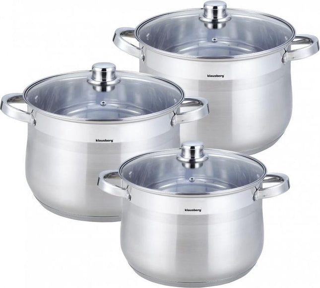 Klausberg pannenset 3-delig RVS – 7, 8,6 en 10,7 liter, ook inductie