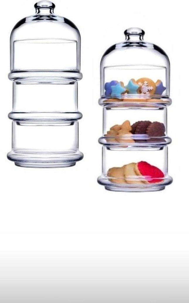 Pasabahce Villa Patisserie glazen voorraadpot mini, 3-laags – voor pralines