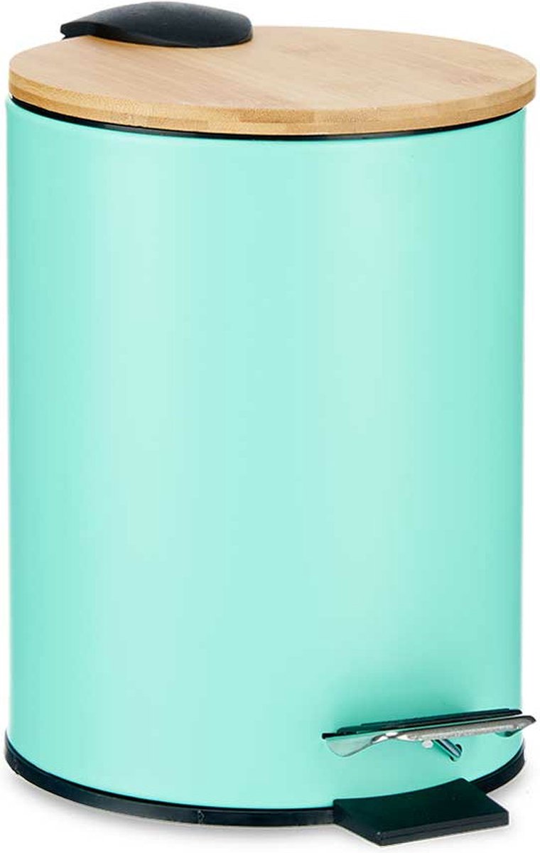 Waste bin / pedal bin - 3 litres - metal / bamboo - 17 x 23.5 cm