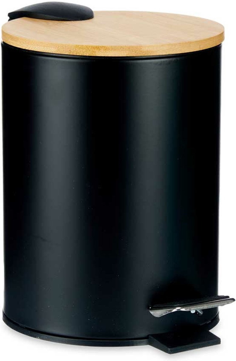 Waste bin / pedal bin - 3 litres - metal / bamboo - 17 x 23.5 cm