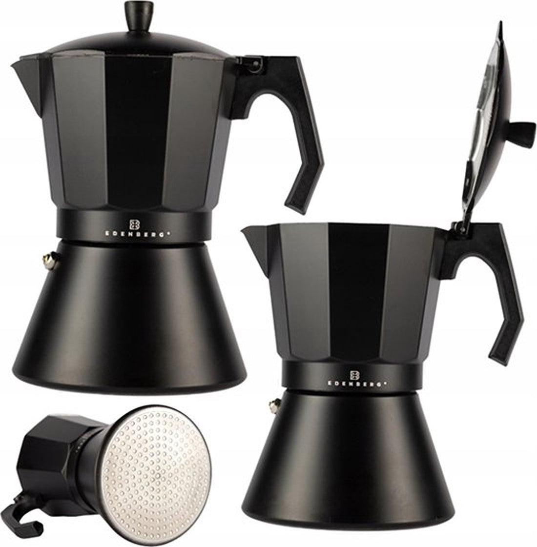 Edënbërg Black Line percolator – zwarte espresso maker voor 12 kopjes, 400 ml