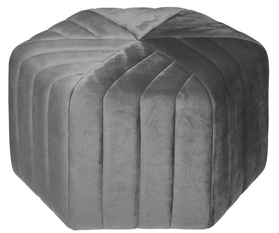 Grijze fluwelen poef met 6 hoeken – velvet, 52 x 48 x 30 cm