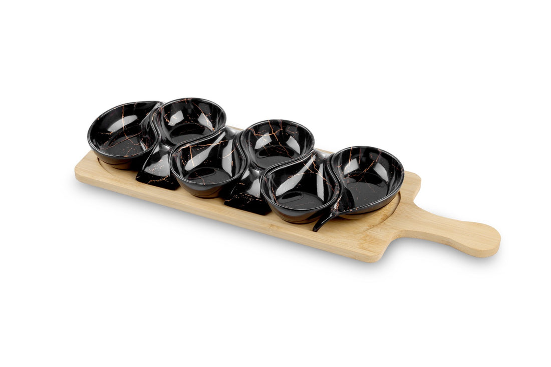 Serveerplank met 6 schaaltjes – marmerlook, 45 x 15 cm – foto 2