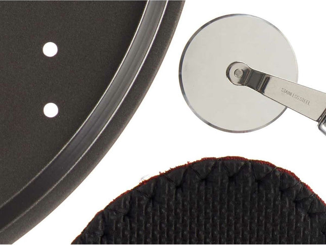 Pizza Cutter Set - Stainless Steel Pizza Board - Oven Mitt