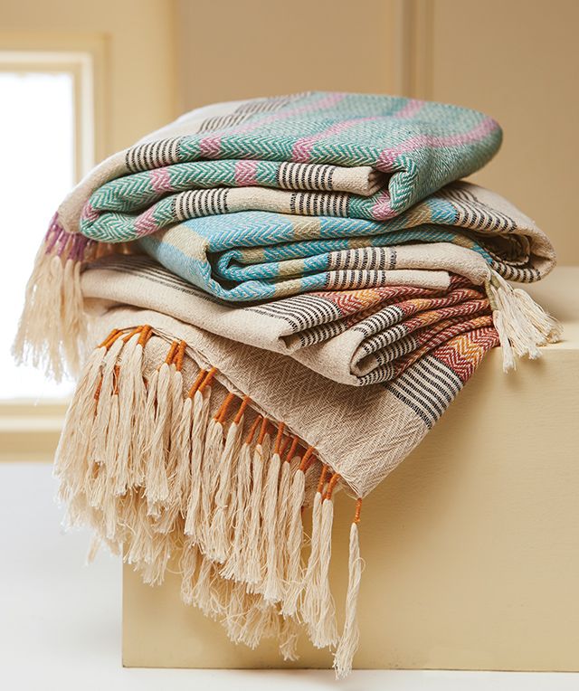 Oosterse katoenen plaid met kwastjes – handgemaakt, 125 x 180 cm