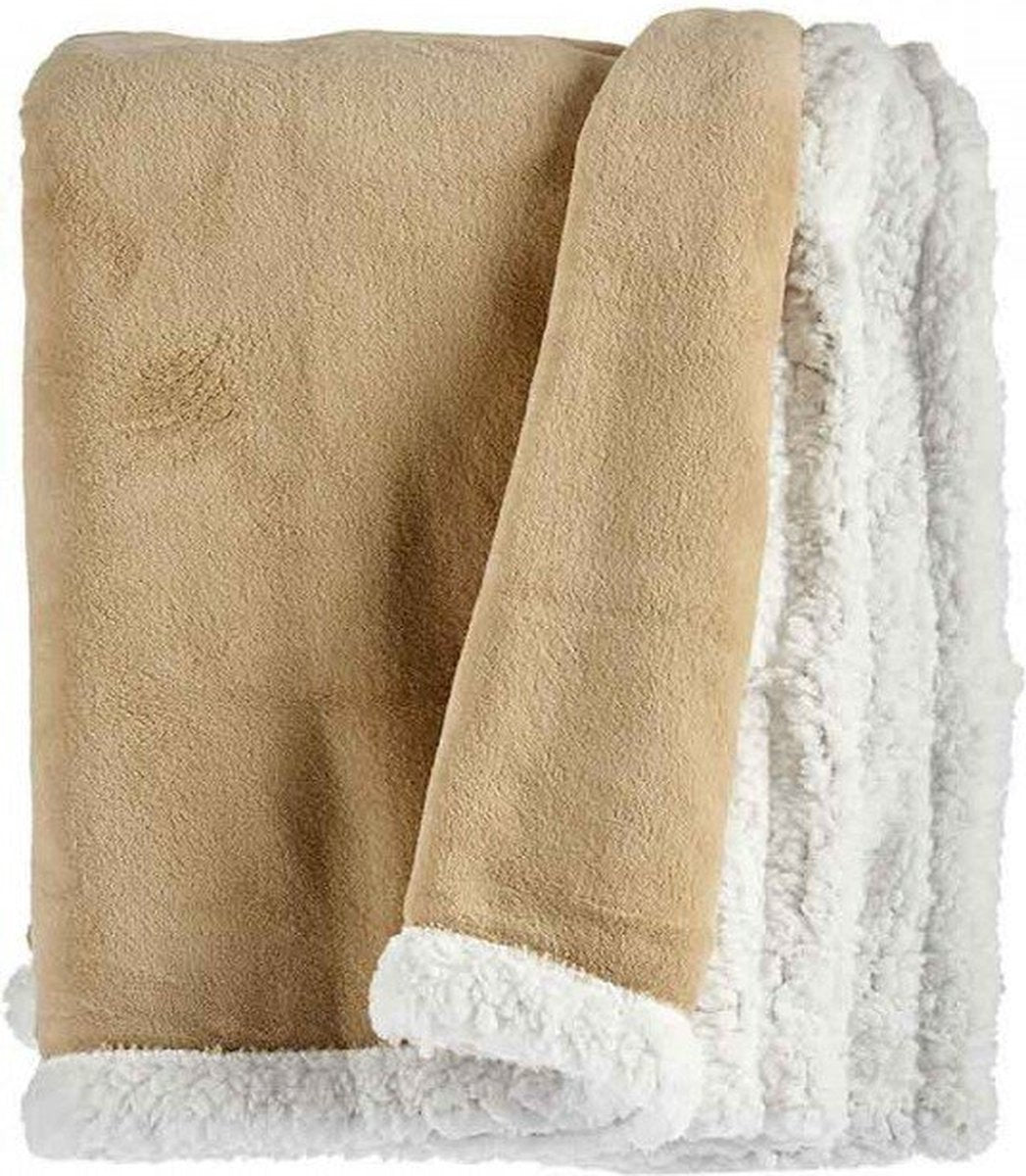 Plaid met teddy beige 130 x 170 cm – deken met witte teddyzijde