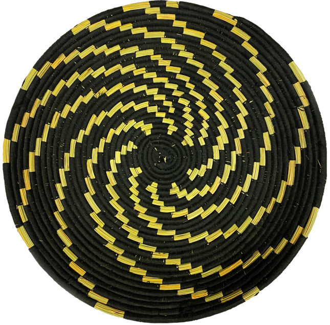 Marokkaanse platte berbermand zwart/naturel – zeegras en wol, Ø 45 cm