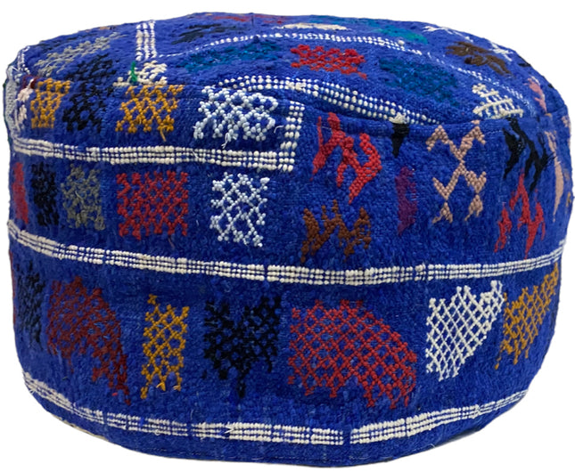 Marokkaanse kelim poef – ronde hocker van vintage tapijt, Ø 55 cm