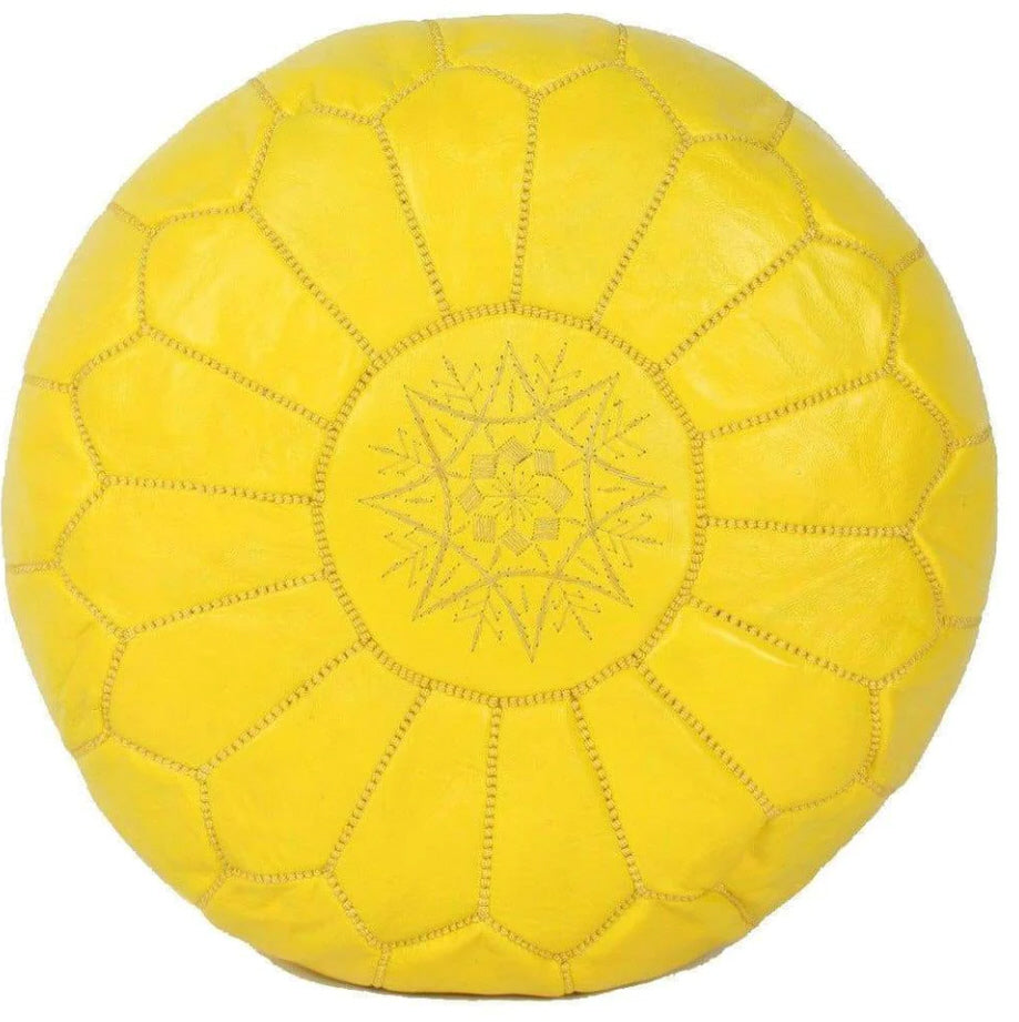 Marokkaanse poef geel – handgemaakte leren poef uit Marrakech, Ø 50 cm