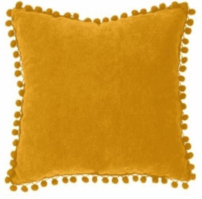 Atmosphera velvet pompom kussen 40 x 40 cm – okergeel, terracotta of blauw