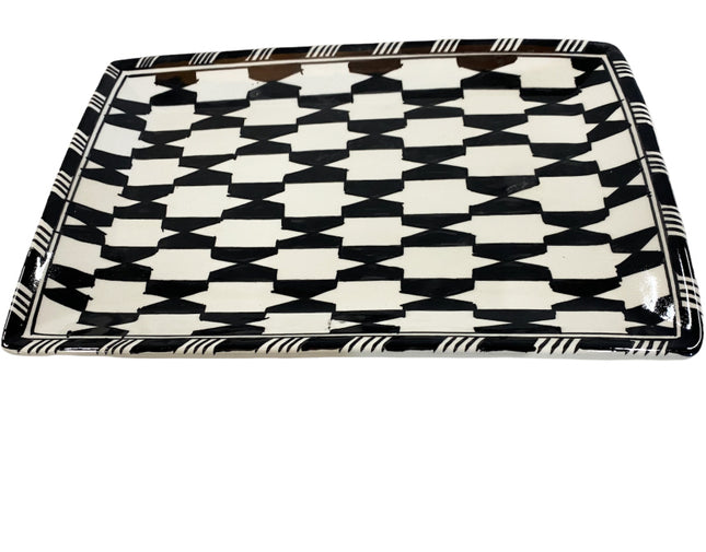 Earthenware rectangular flat plate black white 32X21 CM