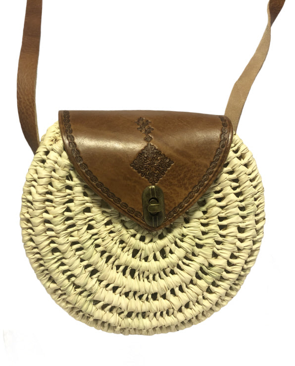 Raffia crossbody tas – handgeweven Marokkaanse schoudertas met leren band