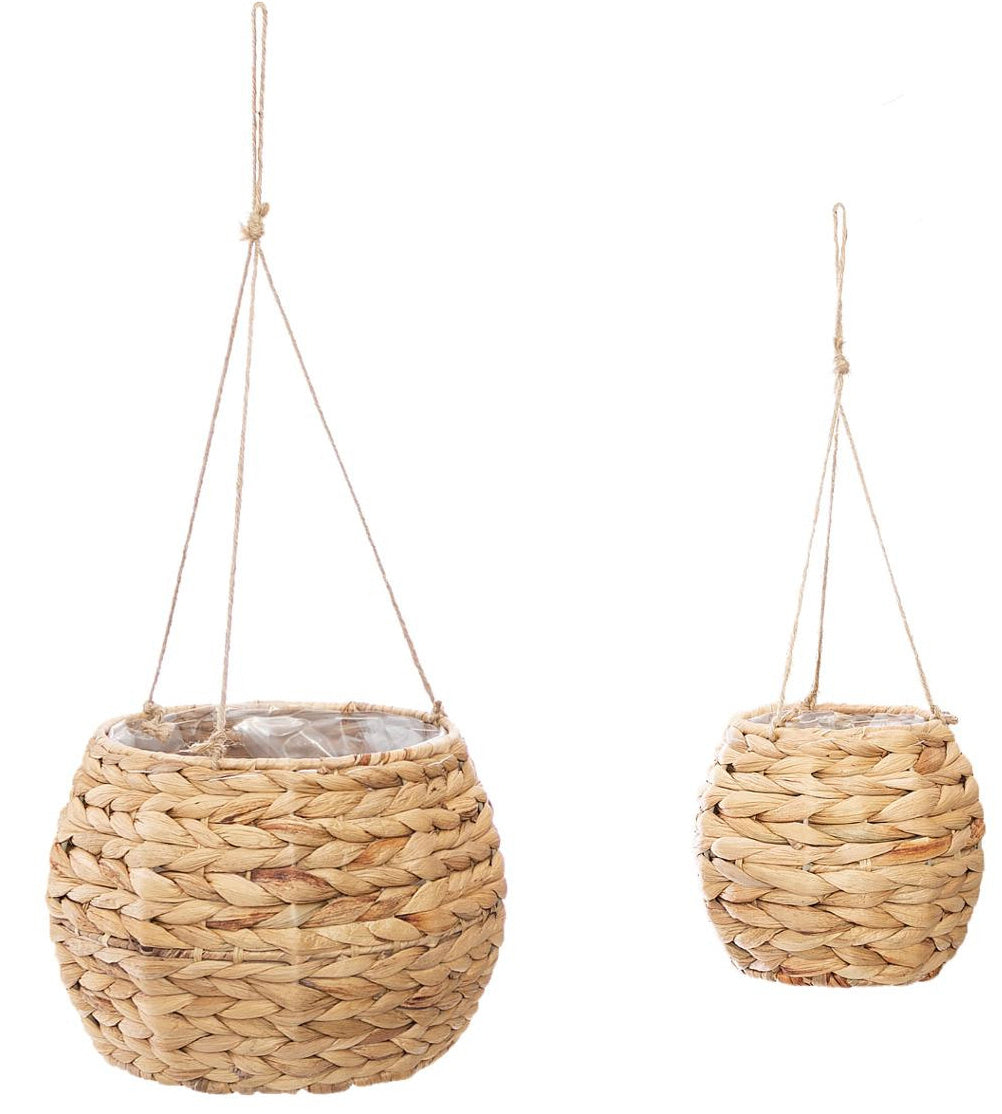 Atmosphera hangende rieten manden – waterhyacint, set van 2, naturel beige