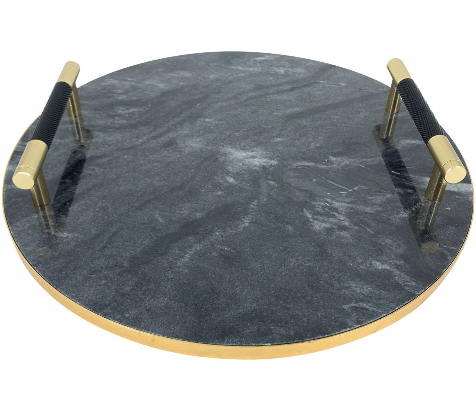Marmeren dienblad rond met handvatten – plateau 30 cm, zwart of wit – foto 3