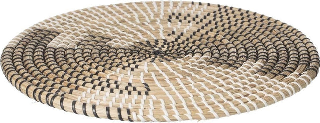 Ronde placemat zeegras zwart-wit – tafelonderlegger, Ø 35 cm