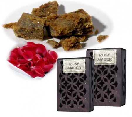 Wierookhars Rose / Amber in houten doosje