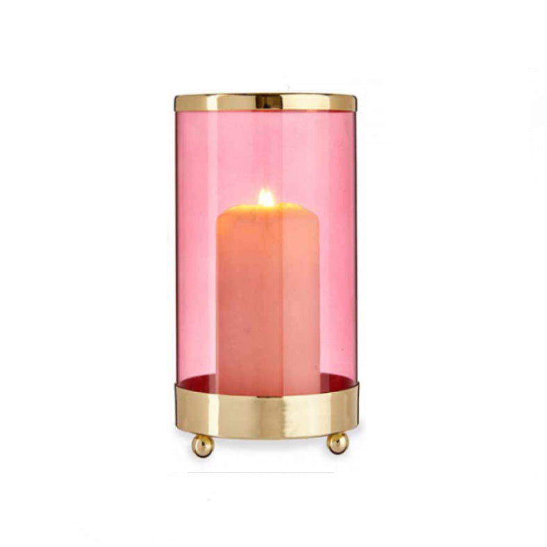 Kaarsenhouder roze en goud – cilinder van glas en metaal, 16 x 10 cm – foto 2