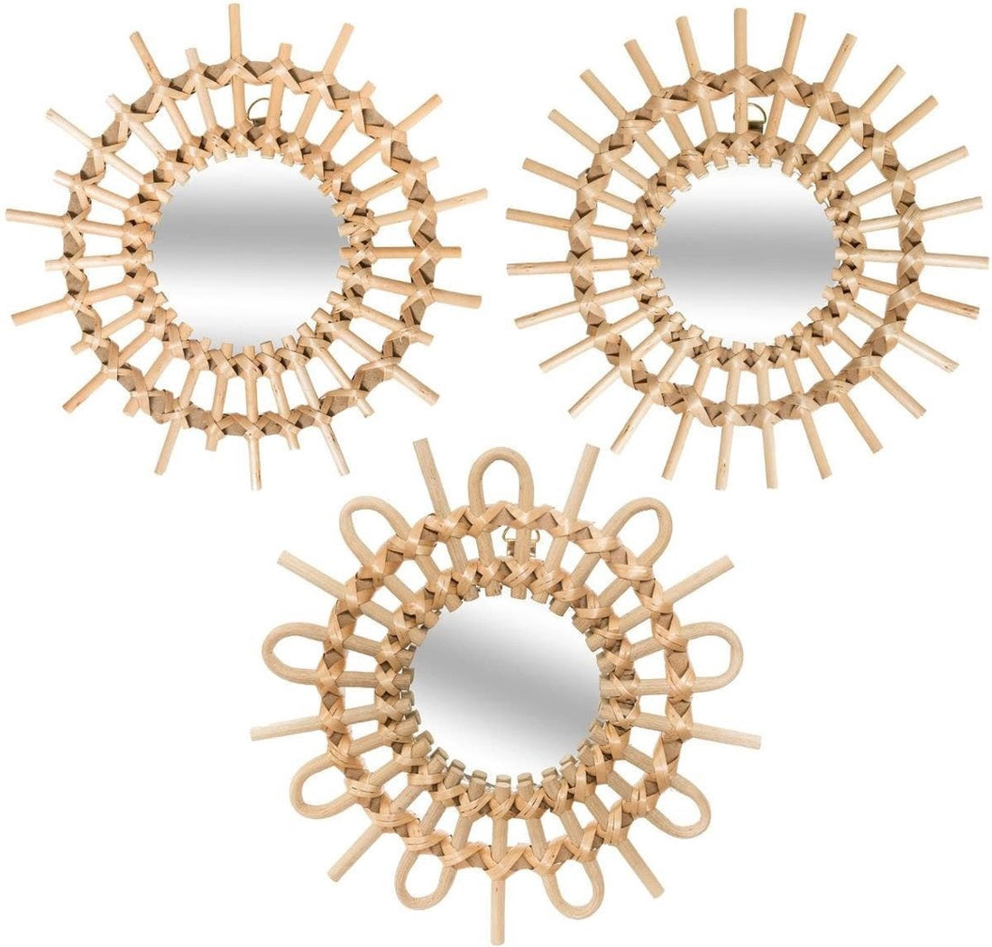 Rattan Set of 3 Mirrors - Ø 28 cm - Natural