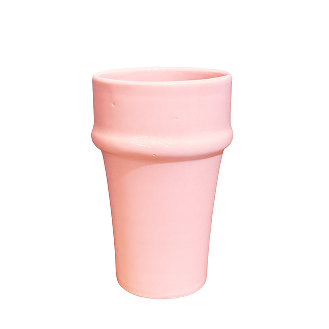 Handgemaakte roze keramieken beker voor koffie of thee – Ø 8 x 12 cm