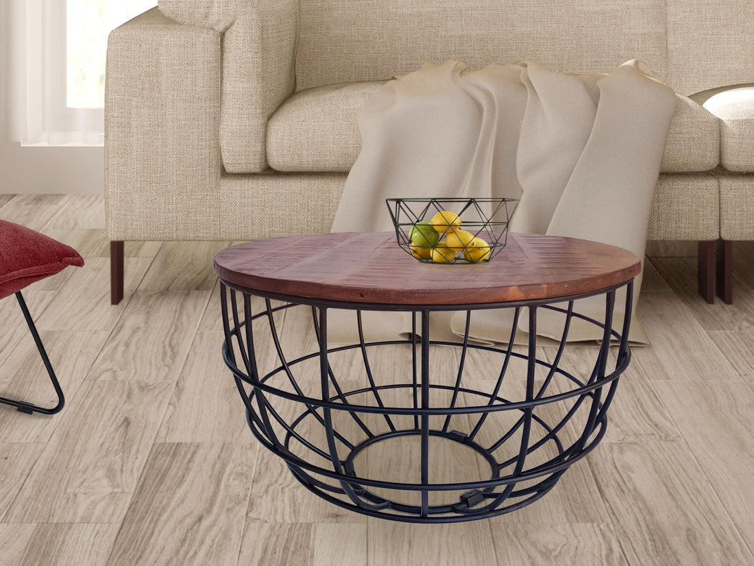 Salontafel Rond | ø 55 cm | Industriele - Metaal - Zwart / Donkerbruin