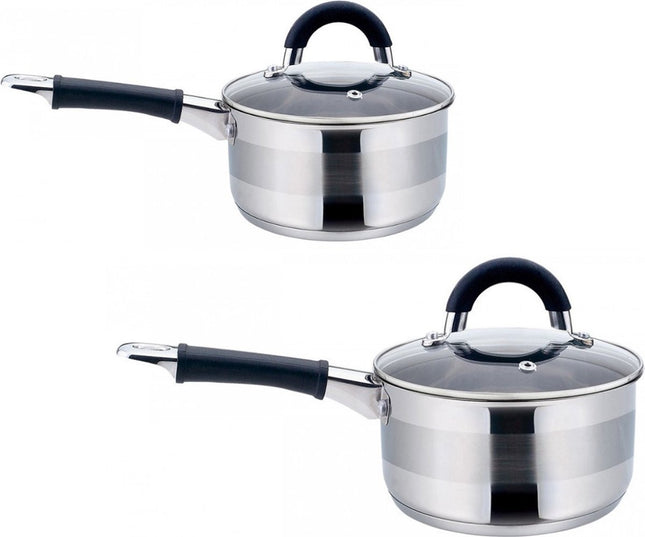 Kinghoff steelpannen set van 2 met glazen deksel – rvs, 0,5 en 1 liter