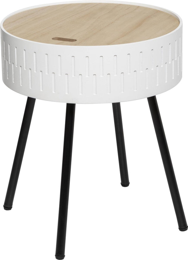 Scandinavische bijzettafel wit met opbergruimte – rond, Ø 38,5 x 45,5 cm