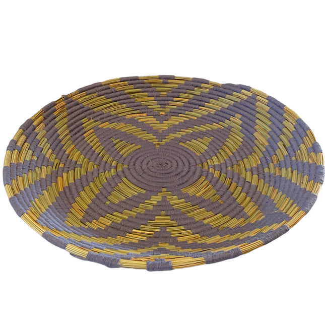 Marokkaanse platte mand van zeegras – berber schaal of wanddecoratie, Ø 35 cm