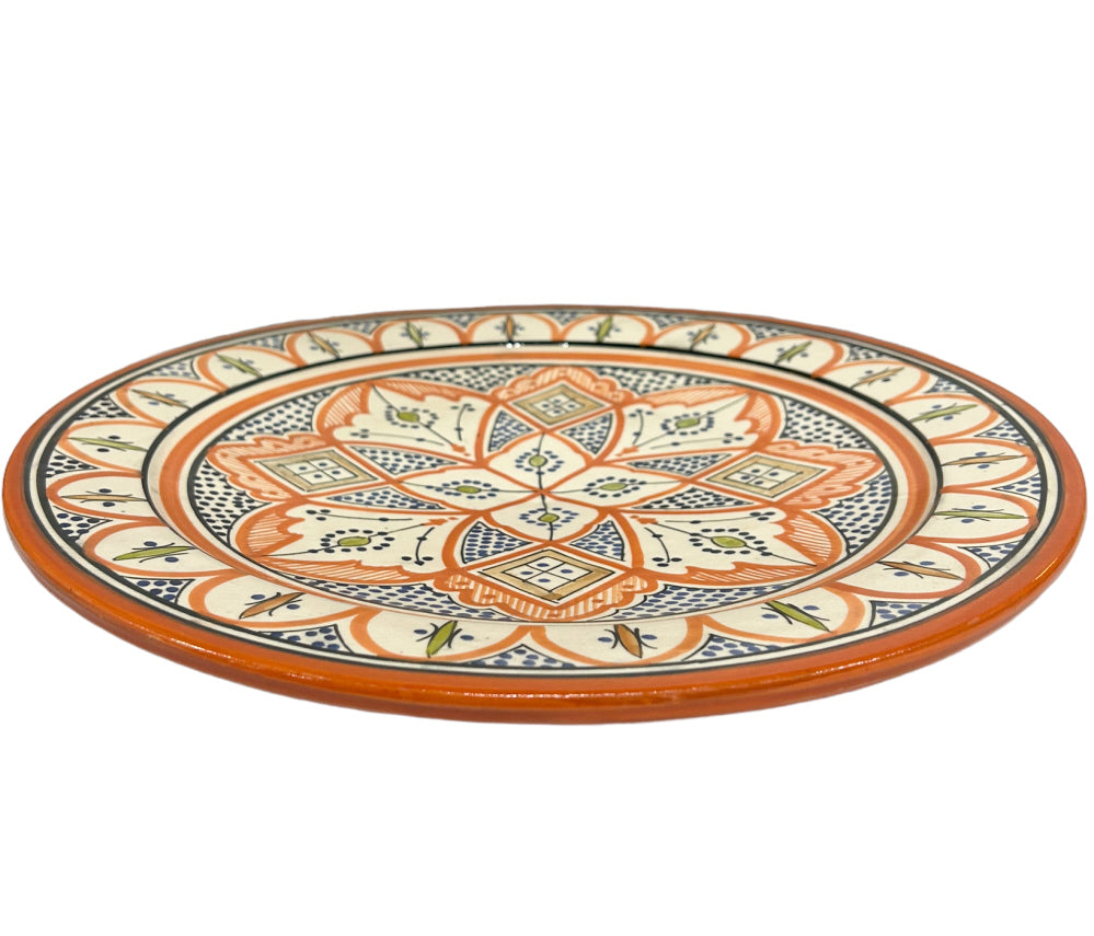 Plat marocain en faïence fait main orange Ø35