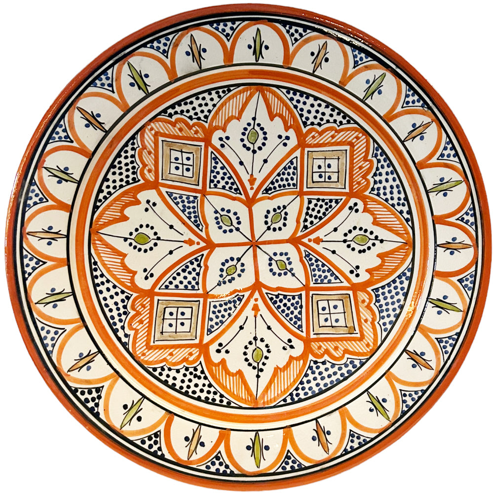 Plat marocain en faïence fait main orange Ø35