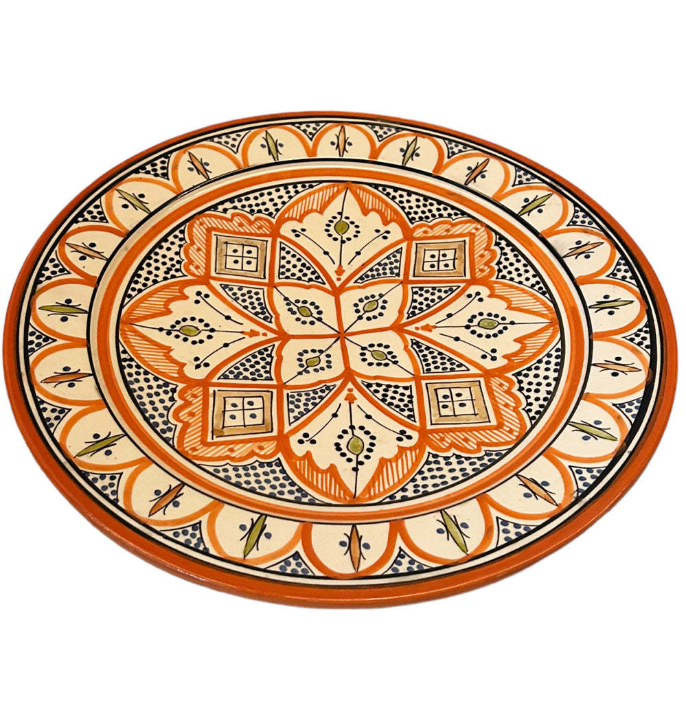 Plat marocain en faïence fait main orange Ø35