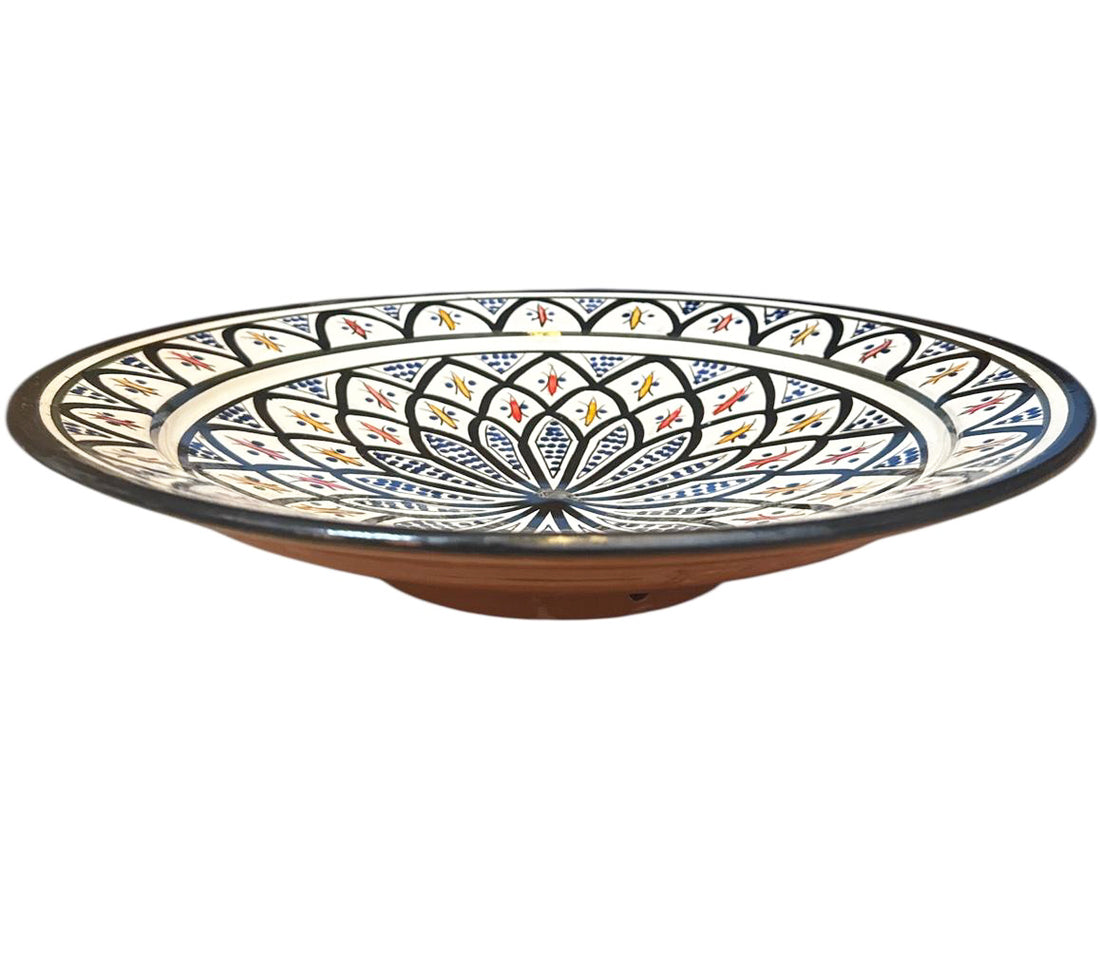 Plat Marocain Ø35 cm – Céramique Faite Main – Noir & Bleu